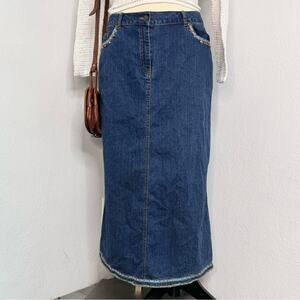 Y2K Denim Midi Skirt Straight Size 12 Costal Cowgirl Boho Modest Southwestern